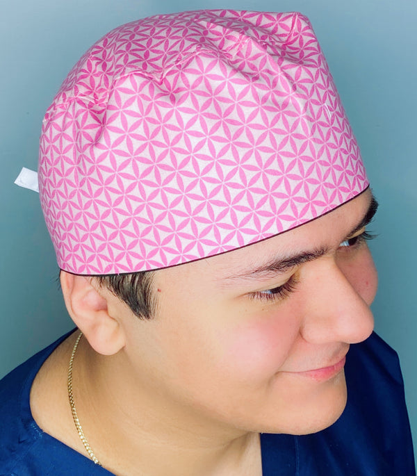 Pink Hexagon Shapes Arabesque Mandala Floral Design Unisex Cute Scrub Cap