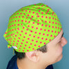 Red Polka Dots on Green Unisex Fancy Scrub Cap