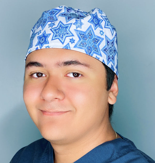 Star of David Metallic Silver Jewish themed Unisex Holiday Scrub Cap