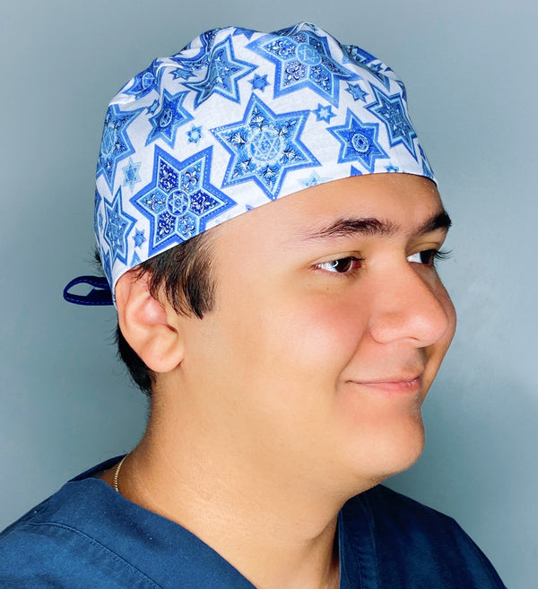 Star of David Metallic Silver Jewish themed Unisex Holiday Scrub Cap