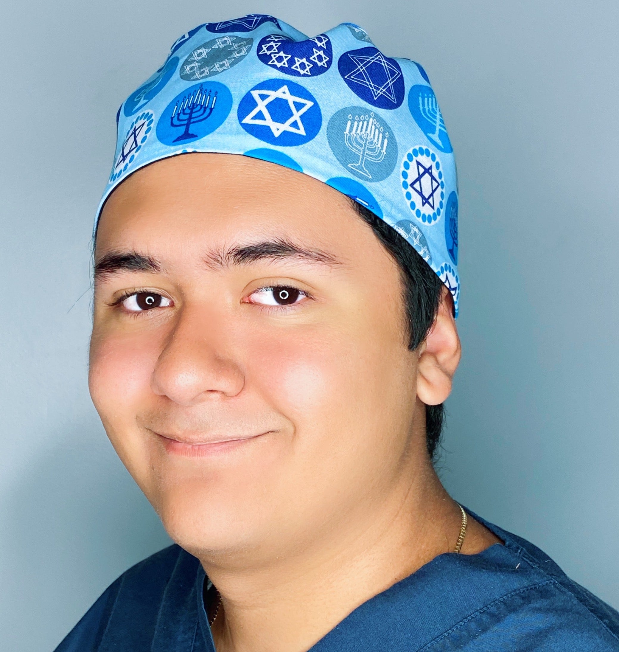 Hanukkah Menorah Star of David Jewish themed Unisex Holiday Scrub Cap