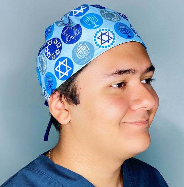 Hanukkah Menorah Star of David Jewish themed Unisex Holiday Scrub Cap