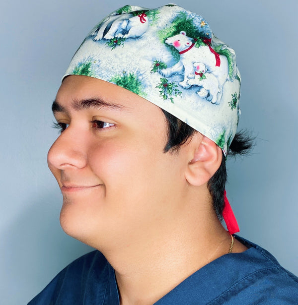 Cute Polar Bears in Snow Christmas/Winter themed Unisex Holiday Scrub Cap