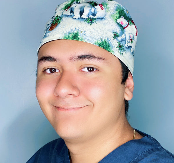Cute Polar Bears in Snow Christmas/Winter themed Unisex Holiday Scrub Cap