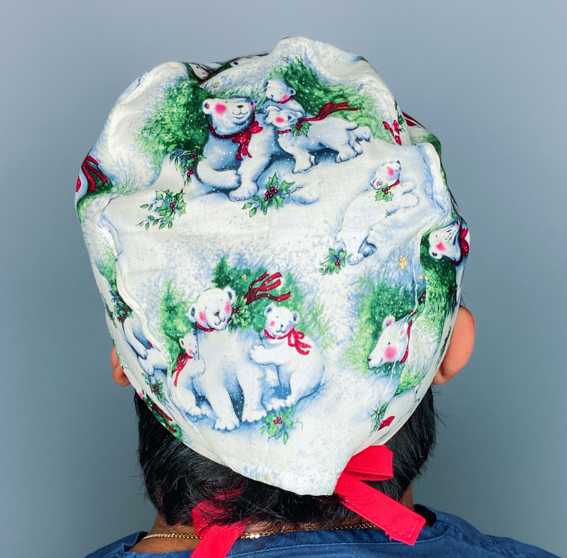 Cute Polar Bears in Snow Christmas/Winter themed Unisex Holiday Scrub Cap
