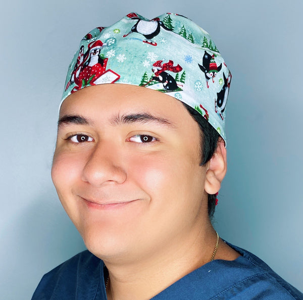 Cute Penguins in Snow Christmas/Winter themed Unisex Holiday Scrub Cap