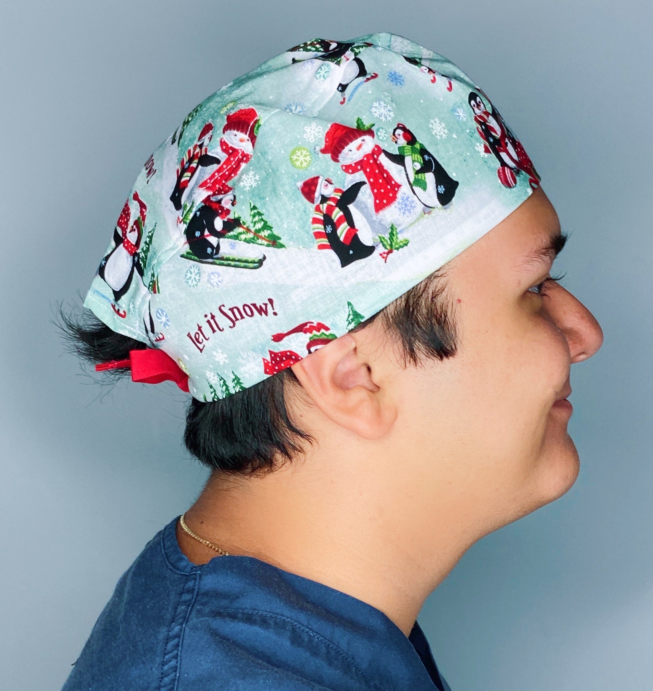 Cute Penguins in Snow Christmas/Winter themed Unisex Holiday Scrub Cap