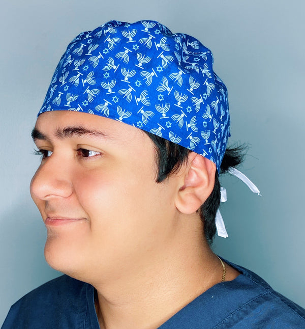 Hanukkah Menorah Star of David Jewish themed Unisex Holiday Scrub Cap