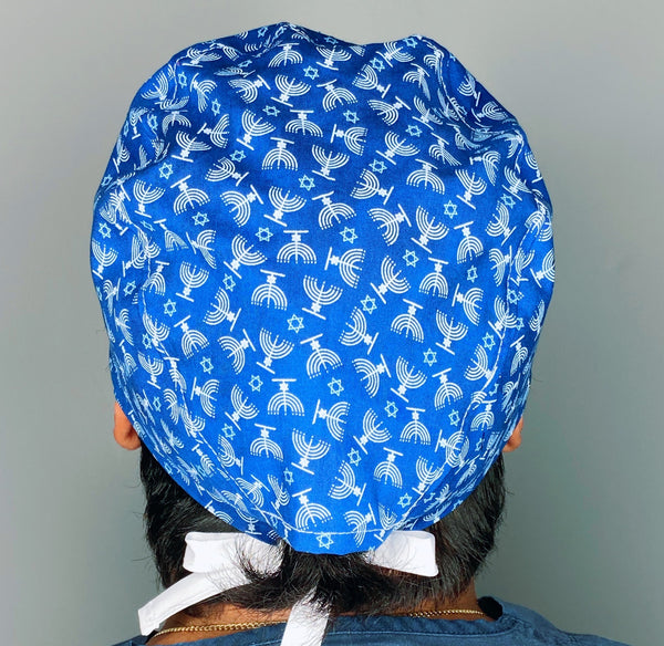 Hanukkah Menorah Star of David Jewish themed Unisex Holiday Scrub Cap