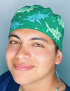 Geometric Sharks on Green Unisex Animal Scrub Cap
