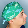 Geometric Sharks on Green Unisex Animal Scrub Cap