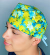 Blue & Green Leaves Floral Design Unisex Cute Scrub Cap