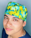 Blue & Green Leaves Floral Design Unisex Cute Scrub Cap