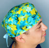 Blue & Green Leaves Floral Design Unisex Cute Scrub Cap