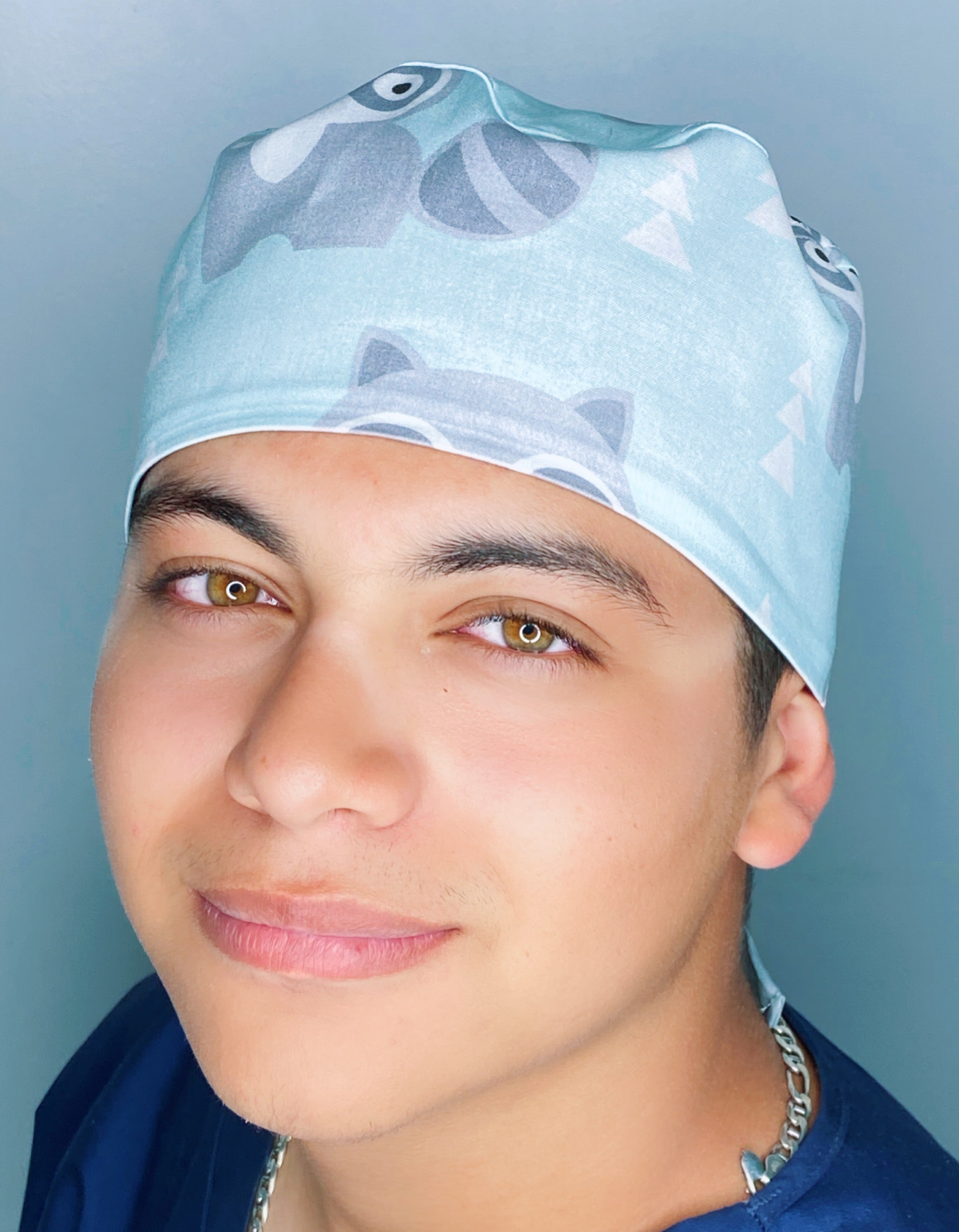 Racoons Aqua Unisex Animal Scrub Cap