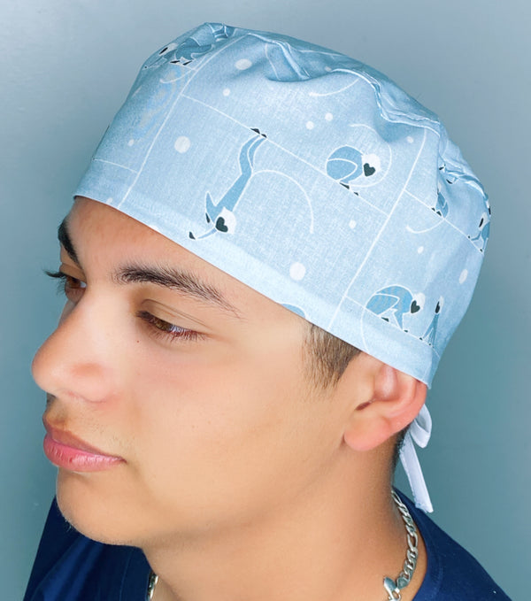 Cute Monkeys on Blue Unisex Animal Scrub Cap