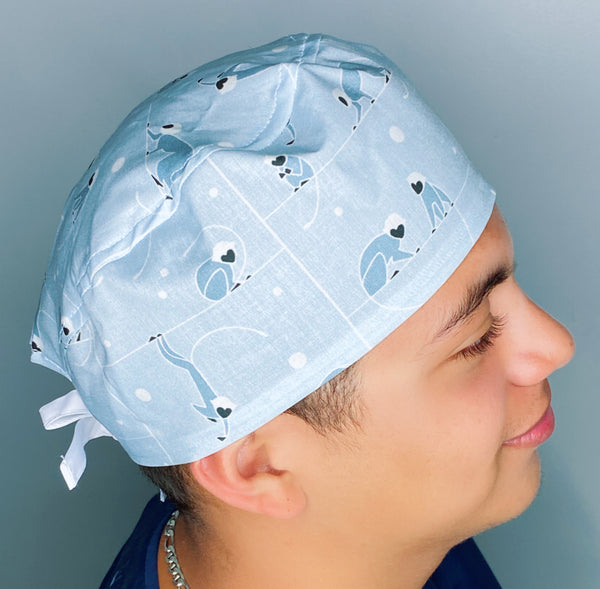 Cute Monkeys on Blue Unisex Animal Scrub Cap