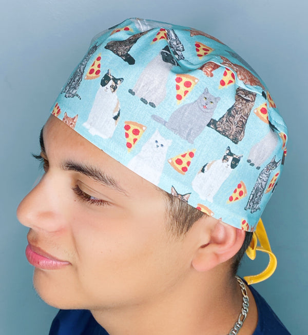 Cats & Pizza Animals Unisex Animal Scrub Cap