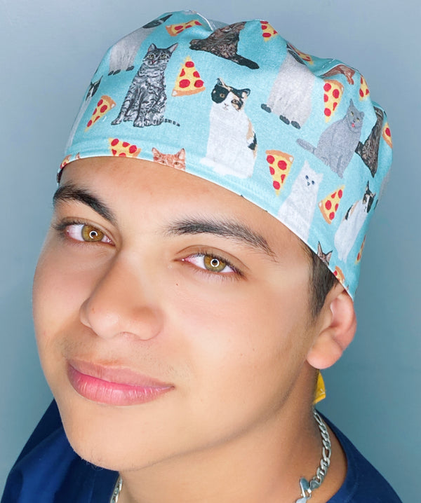 Cats & Pizza Animals Unisex Animal Scrub Cap