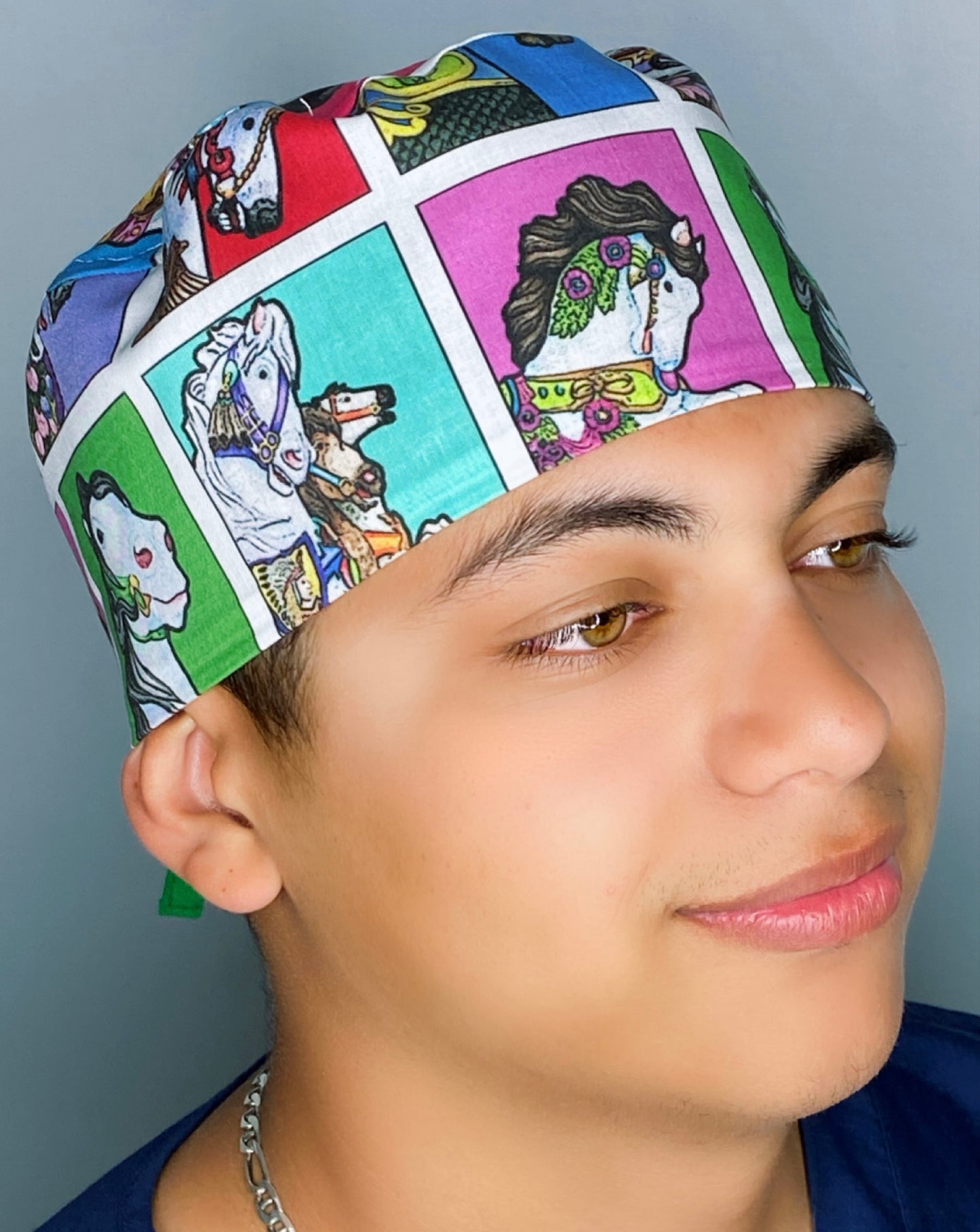 Colorful Carousel Horses Unisex Animal Scrub Cap