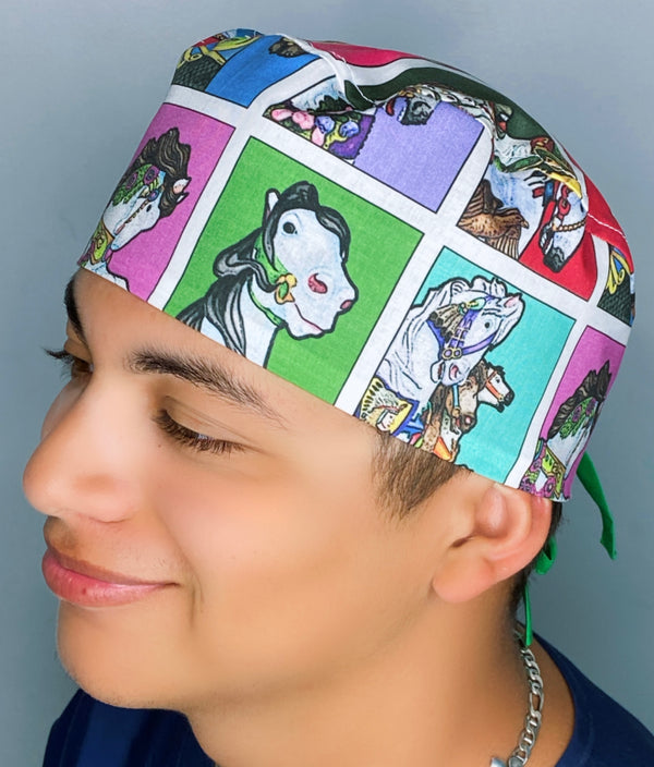 Colorful Carousel Horses Unisex Animal Scrub Cap