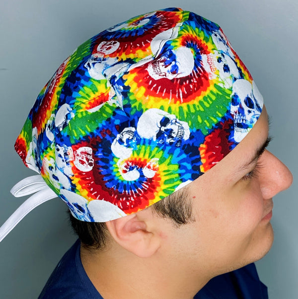 Colorful Tie Dye Skulls Design Unisex Cute Scrub Cap