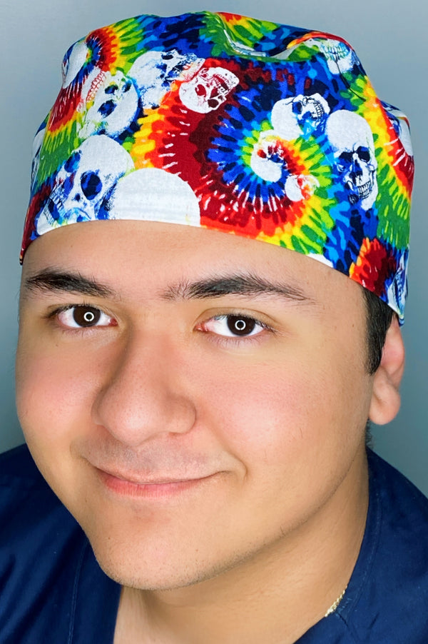 Colorful Tie Dye Skulls Design Unisex Cute Scrub Cap