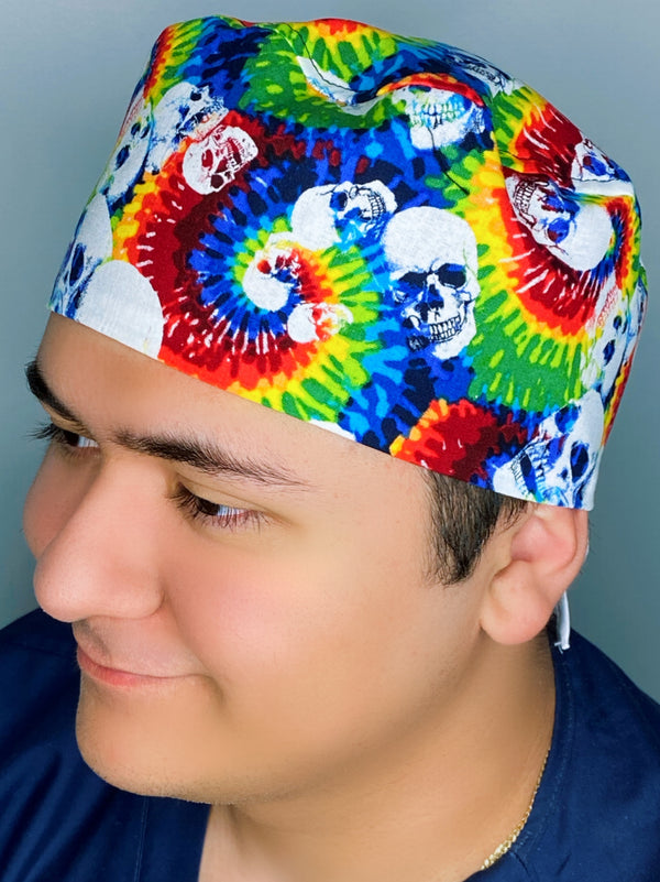 Colorful Tie Dye Skulls Design Unisex Cute Scrub Cap