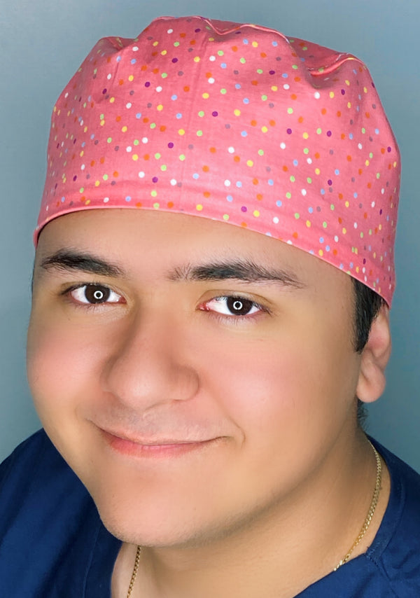 Small Polka Dots on Pink Unisex Fancy Scrub Cap