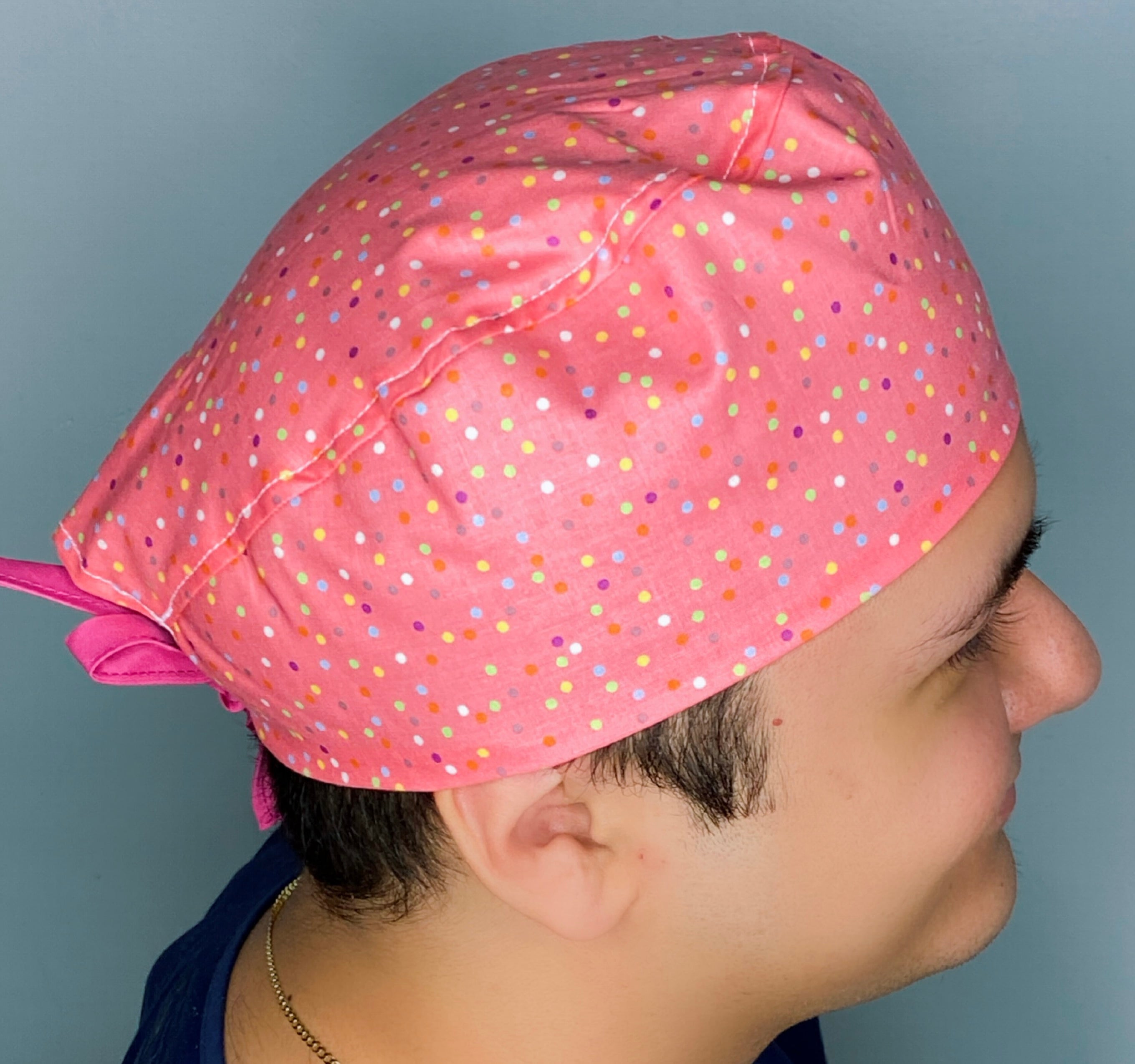 Small Polka Dots on Pink Unisex Fancy Scrub Cap