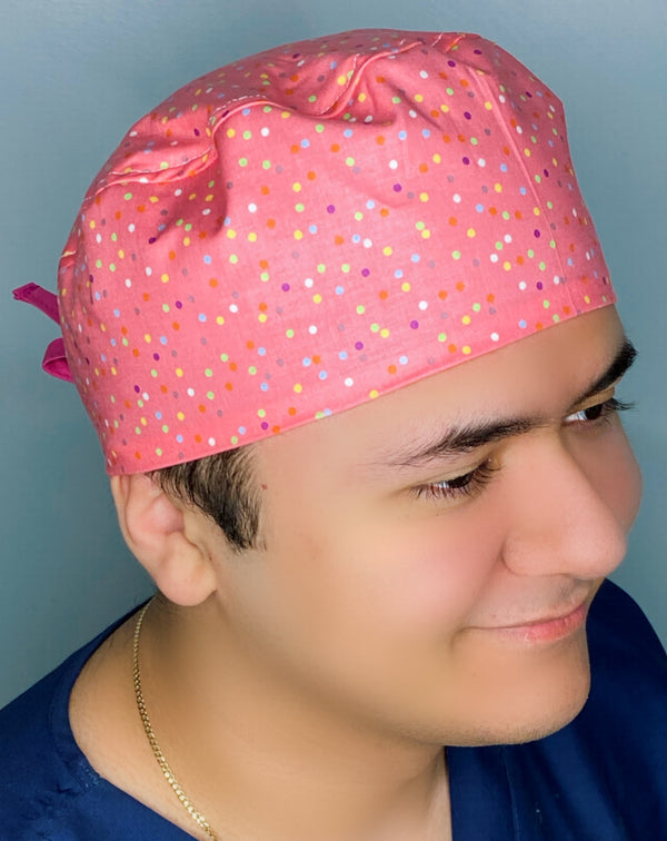 Small Polka Dots on Pink Unisex Fancy Scrub Cap