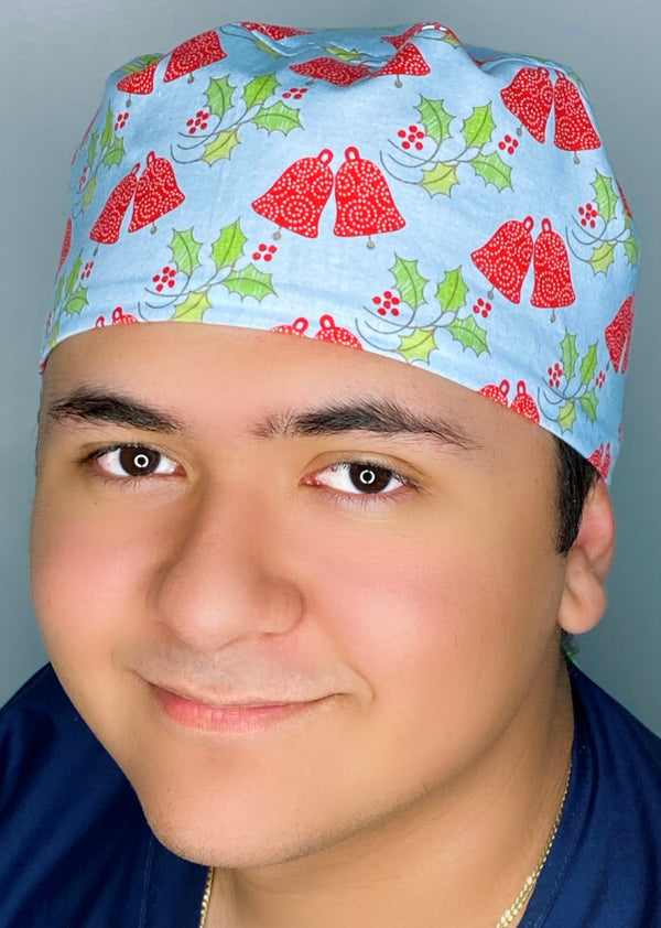 Bells & Mistletoes Christmas/Winter themed Unisex Holiday Scrub Cap