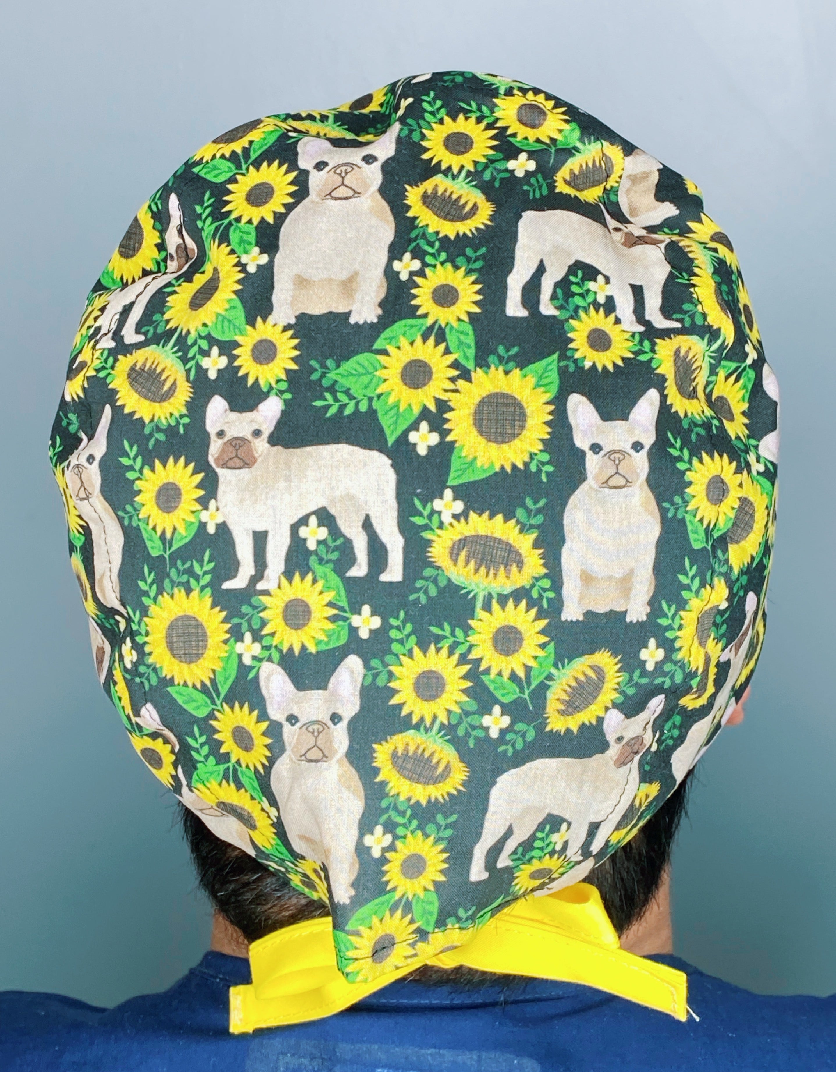 Frenchies & Sunflowers Unisex Animal Scrub Cap