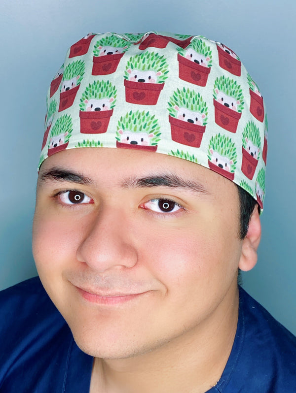 Hedgehog in Planters Unisex Animal Scrub Cap