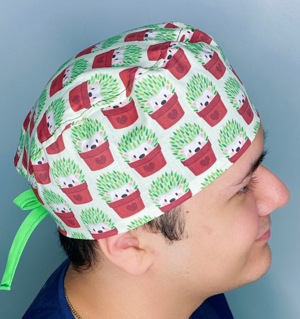 Hedgehog in Planters Unisex Animal Scrub Cap