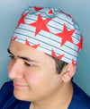 Red Stars on Black Stripes Unisex Fancy Scrub Cap