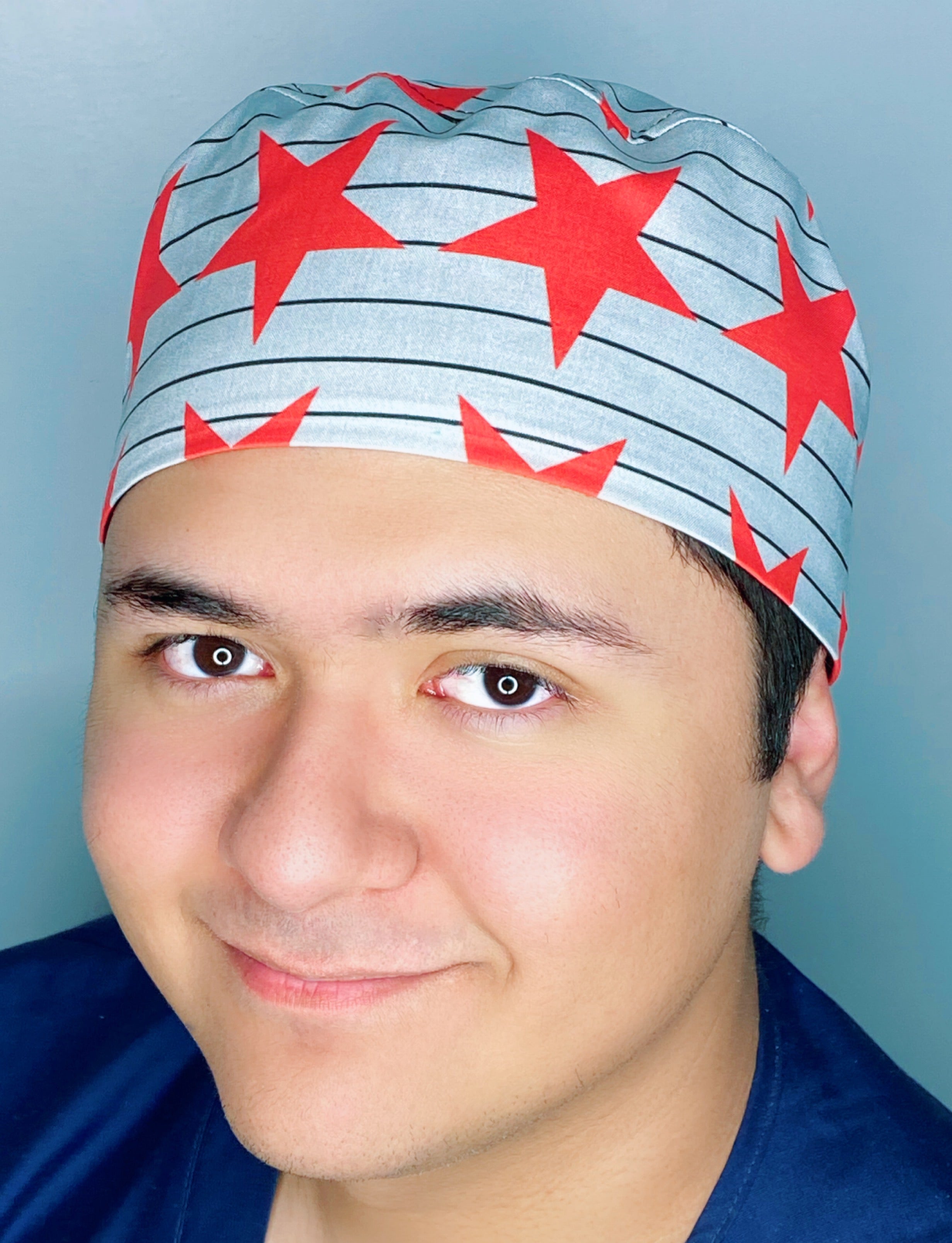 Red Stars on Black Stripes Unisex Fancy Scrub Cap