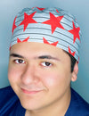 Red Stars on Black Stripes Unisex Fancy Scrub Cap