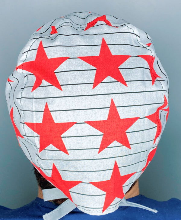 Red Stars on Black Stripes Unisex Fancy Scrub Cap