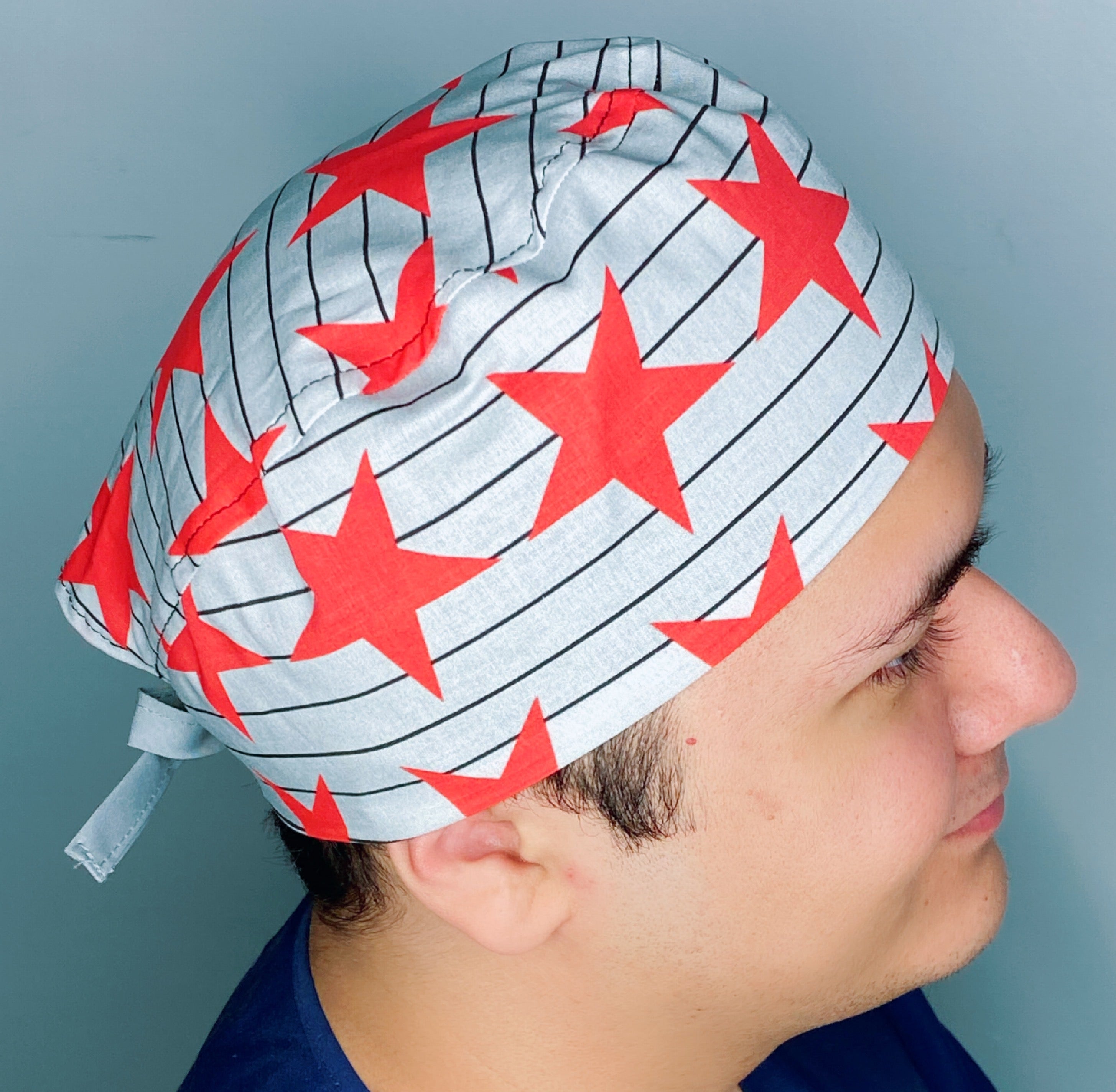 Red Stars on Black Stripes Unisex Fancy Scrub Cap