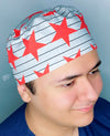 Red Stars on Black Stripes Unisex Fancy Scrub Cap