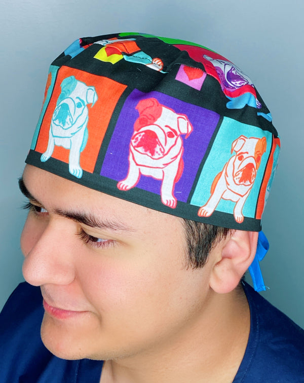 English Bulldogs Colorful Blocks Unisex Animal Scrub Cap