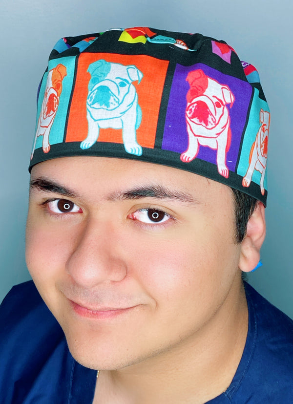 English Bulldogs Colorful Blocks Unisex Animal Scrub Cap