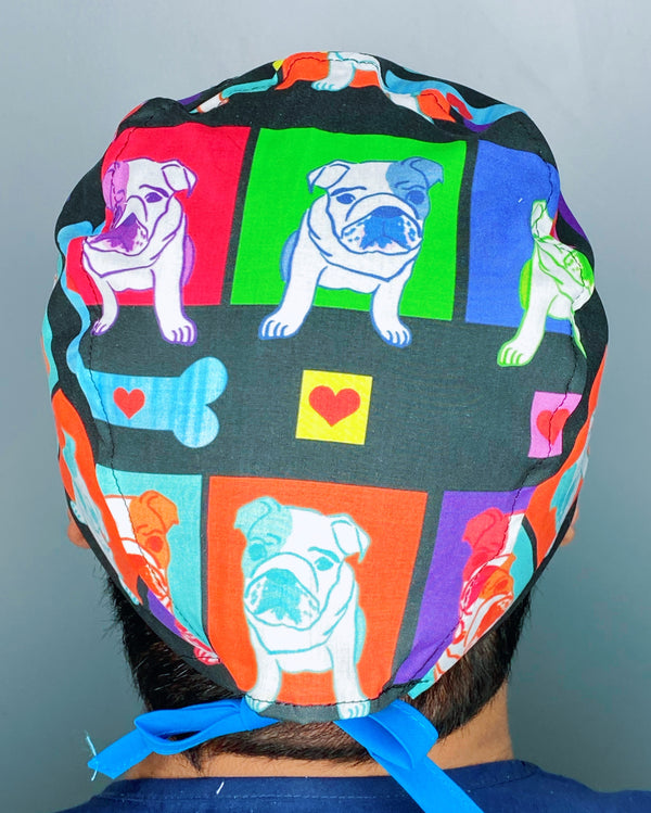 English Bulldogs Colorful Blocks Unisex Animal Scrub Cap