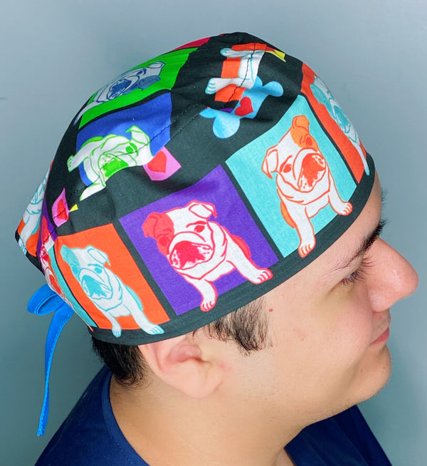 English Bulldogs Colorful Blocks Unisex Animal Scrub Cap