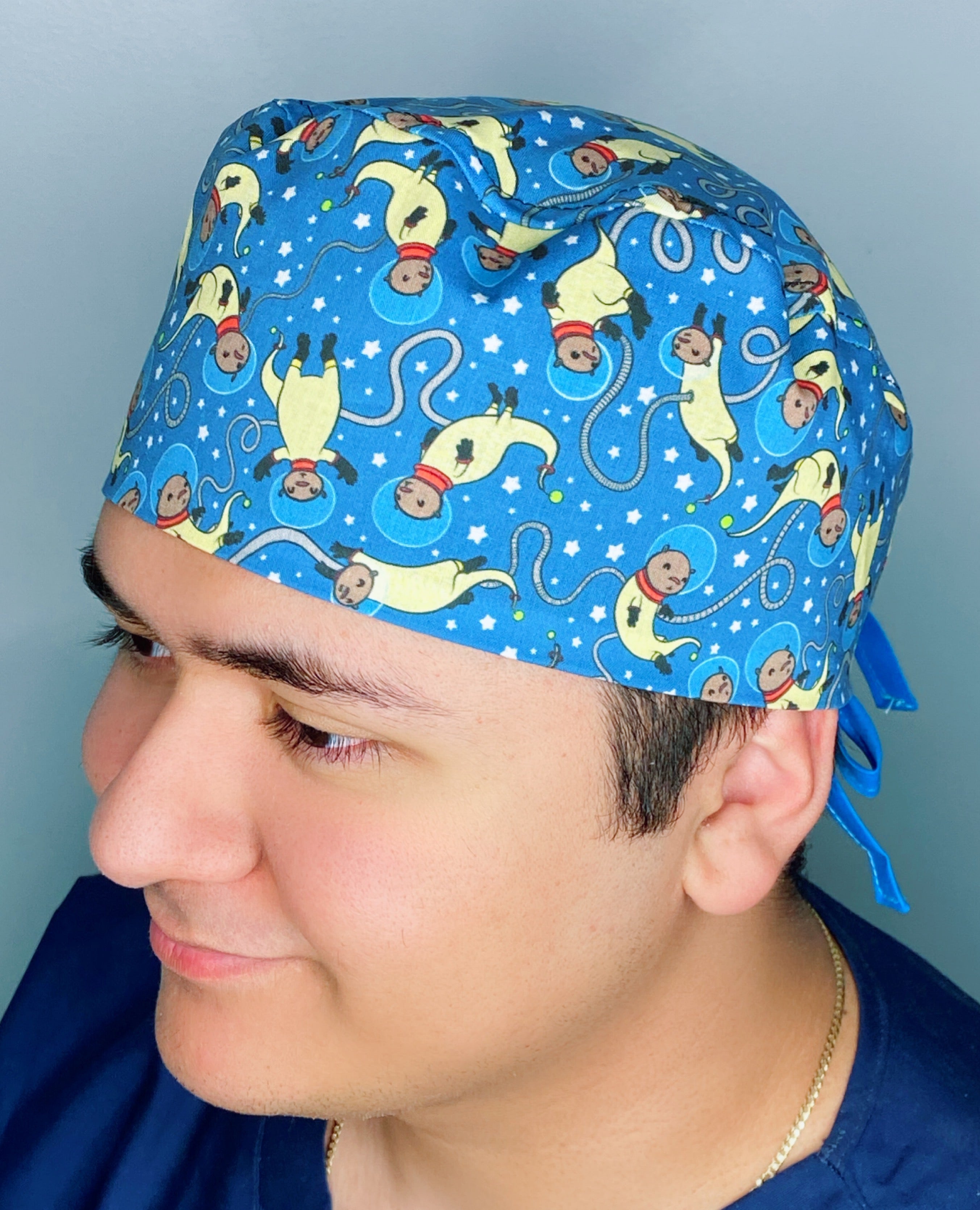 Astronaut Otters in Space Prints Unisex Animal Scrub Cap