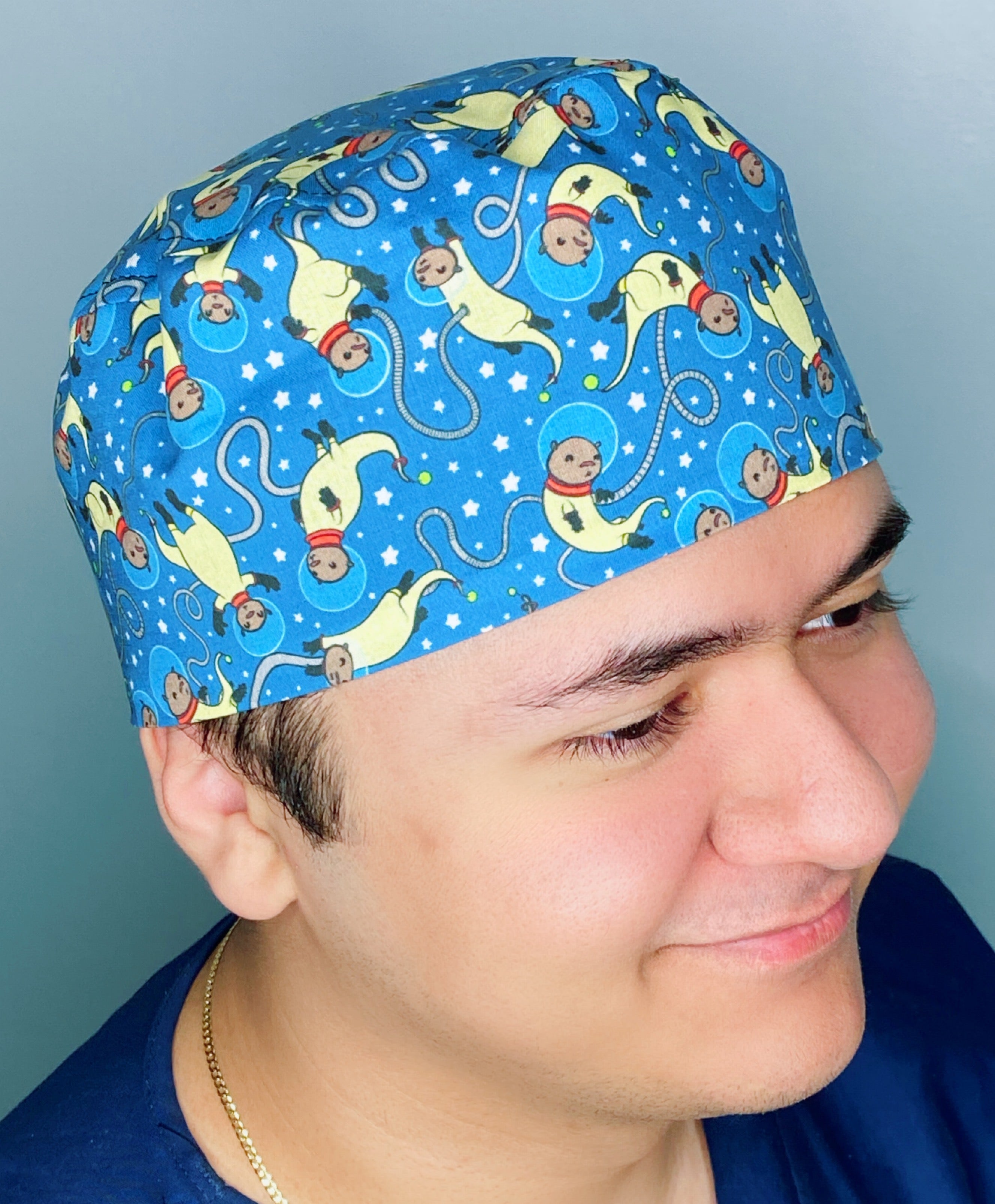 Astronaut Otters in Space Prints Unisex Animal Scrub Cap