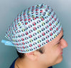 Small Colorful Owls on Blue Unisex Animal Scrub Cap