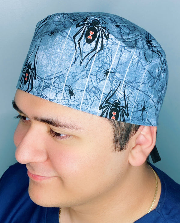 Black Widow Spider on Grey Glitter Unisex Animal Scrub Cap