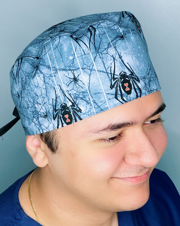 Black Widow Spider on Grey Glitter Unisex Animal Scrub Cap